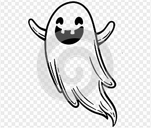 Cute and horrible ghost with hand drawn isolated on transparent PNG background. Element for Halloween silhouettes.Vector