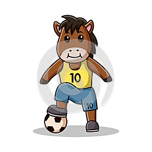 Cute Horse Footballer Cartoon. Animal Sport Icon Concept. Flat Cartoon Style. Suitable for Web Landing Page, Banner, Flyer, Sticke