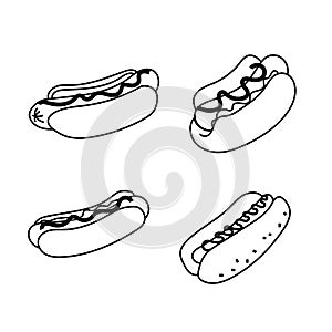 Cute Hot Dog Vector Lineart - Monochrome Fast Food Illustration