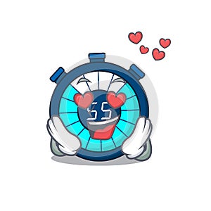 Cute hourglass cartoon character has a falling in love face