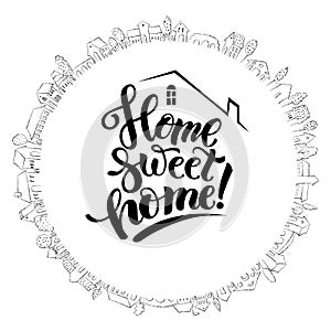 Cute house and modern lettering