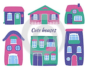 Cute house set - colourful home collection on white background