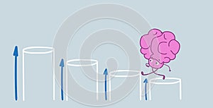 Cute human brain climbing career ladder increasing financial chart pink cartoon character business graph concept kawaii