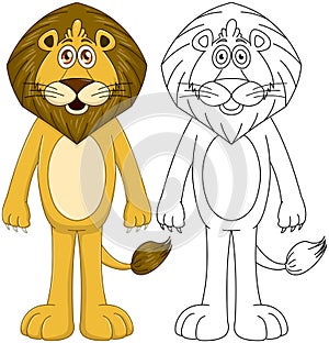 Cute Humanoid Lion With Lineart