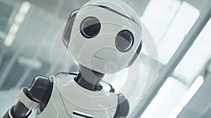 Cute humanoid robot with large circular eyes photo