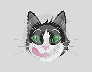 Cute and hungry cat, tongue sticking out. Vector illustration.