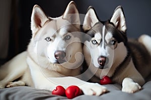 Cute huskies together. Generate Ai