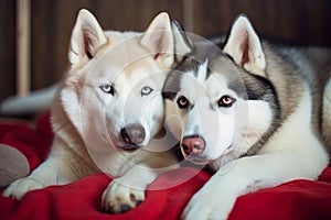 Cute huskies together photo portrait. Generate Ai