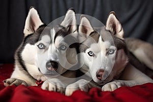 Cute huskies together studio photo shot. Generate Ai