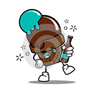 Cute ice cream cartoon mascot character