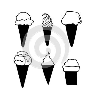 Cute Ice Cream Cone Vector Lineart - Monochrome Dessert Illustration