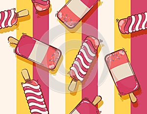 Cute ice cream , Popsicle with Colourful Summer Striped Seamless pattern vector ,Design