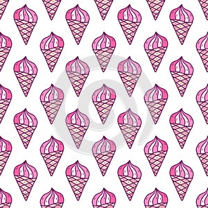 Cute ice cream seamless pattern in pink colos. Sweet doodle texture. Textile print or wrapping paper. Funny packaging design. photo