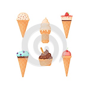 Cute ice cream vector icons in cartoon style.