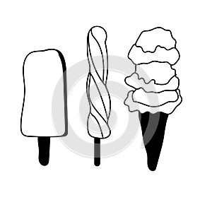 Cute Ice Cream Vector Lineart - Monochrome Dessert Illustration