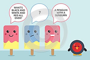 Cute Ice Lolly and Penguin Character Comic Strip