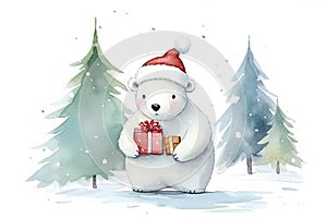 cute icebear christmas cartoon AI generated