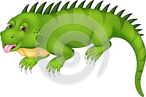 Cute iguana cartoon posing with laughing and sticking her tongue out