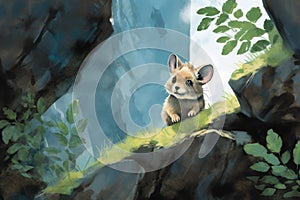 Cute Ili pika in the wild illustration Generative Ai