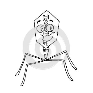 Cute illustration of a bacteriophage virus