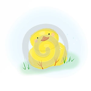 Cute illustration of chicken on lawn. Cartoon flat vector illustration isolated on white background