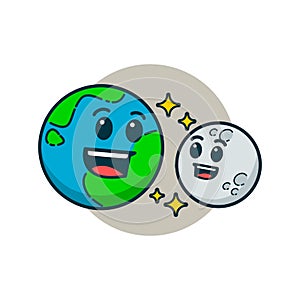 Cute illustration of earth and a moon. earth day vector illustration