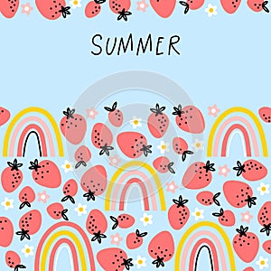 Cute illustration frame with strawberry