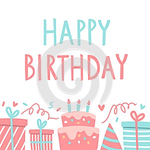 Cute illustration of happy birthday card on white background