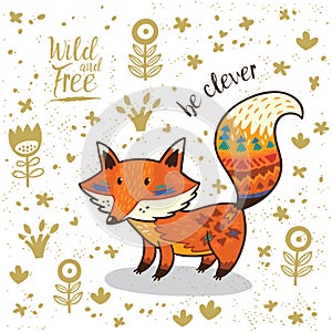 Cute illustration indian fox with text be clever