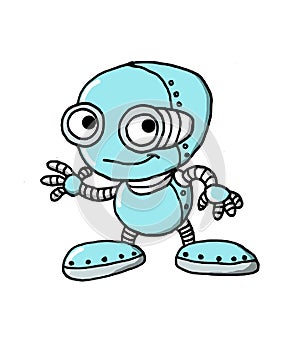 Cute illustration of a little robot saying hello