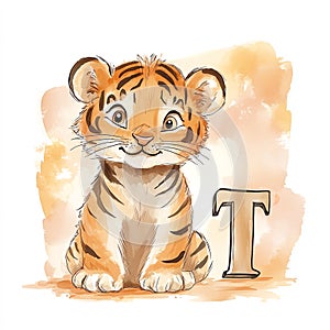 Cute illustration of a playful tiger cub
