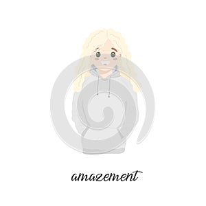Cute illustration of a pretty girl isolated on the white background. Amazement