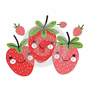 Cute illustration of strawberries. Funny character.