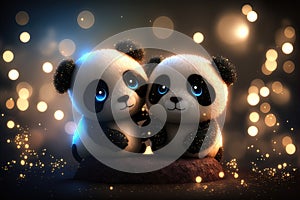 Cute image of the panda characters full of love and happiness. Abstract picture of romantic dinner. Food Character concept