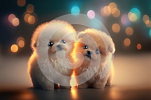 Cute image of the puppy characters full of love and happiness. Abstract picture of romantic dinner. Food Character concept