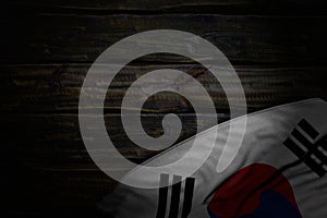 cute independence day flag 3d illustration
 - dark image of Republic of Korea (South Korea) flag with large folds on old wood with