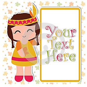 Cute Indian girl smile besides text frame