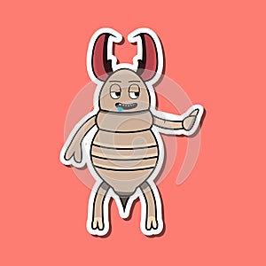 Cute Insect Sticker With Salivating Termite Cartoon. Pink Background.