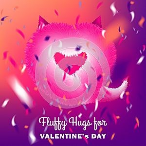 Cute instagram card with pink fluffy devil heart on disco party background