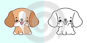 Cute Isolated Beagle Dog Illustration and For Coloring Page. Cartoon Clip Art Doggy.
