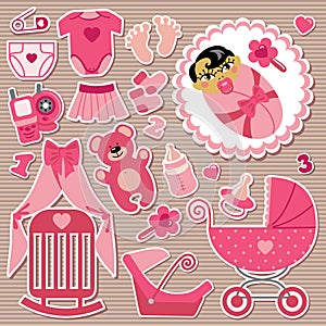 Cute items for Asian baby girl.Strips background