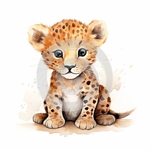 Cute Jaguar Watercolor Illustration On White Background