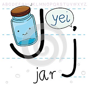 Cute Jar Taking its Grammar and Alphabet Lesson, Vector Illustration