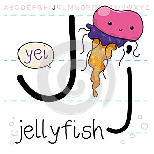 Cute Jellyfish Showing the J Letter, Vector Illustration