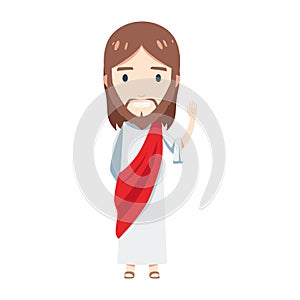 Cute Jesus is giving a greeting. Isolated Vector illustration