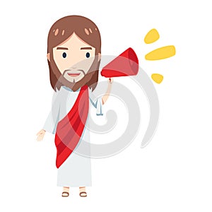 Cute Jesus is holding a megaphone. Isolated Vector Illustration photo