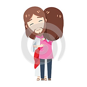 Cute Jesus is Hugging a girl with pink shirt