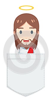 Cute Jesus inside the pocket. Isolated Vector Illustration