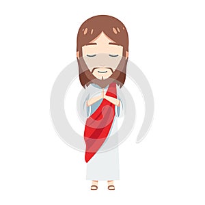 Cute Jesus is praying. Isolated Vector Illustration