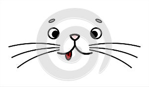 Cute, Joyful, Happy Face Of The Animal, Emoji. Cat Face With Whiskers Shows Tongue, Teases. Image For Baby Clothes, T-shirts.